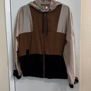 Zara Tri-Tone Bomber Jacket - Black, Brown, Cream